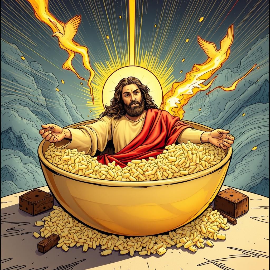 Jesus Christ in Bowl of Cheese and Rice