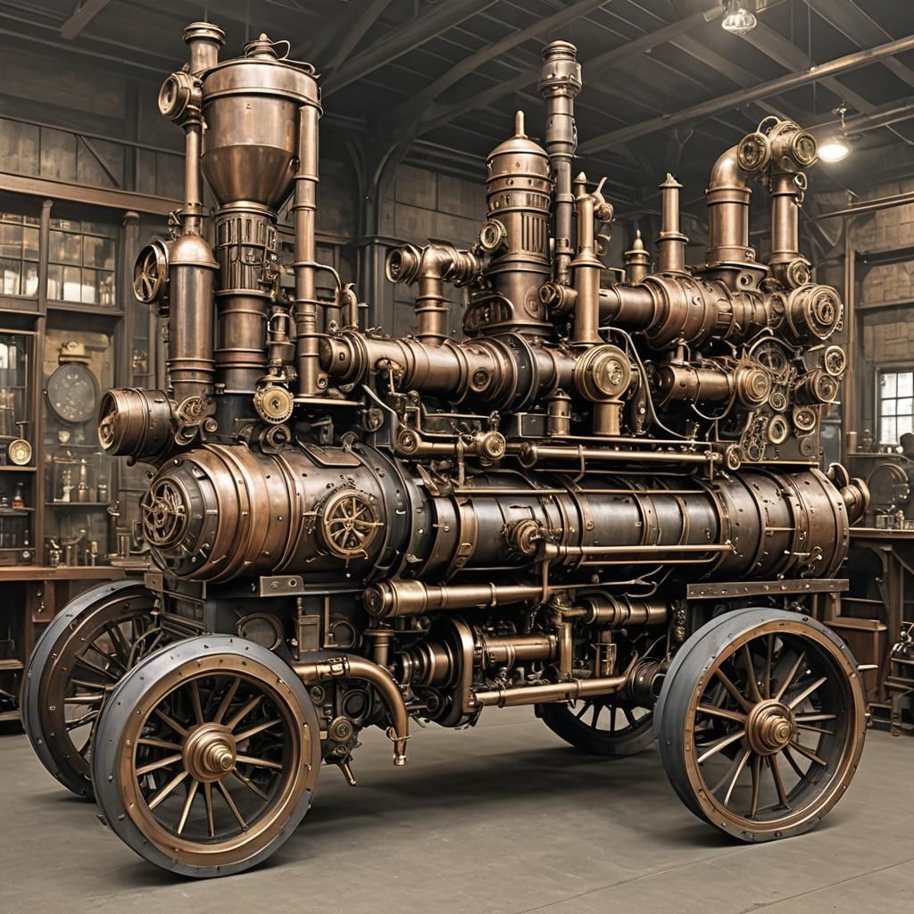 Detailed Steampunk Engine Illustration