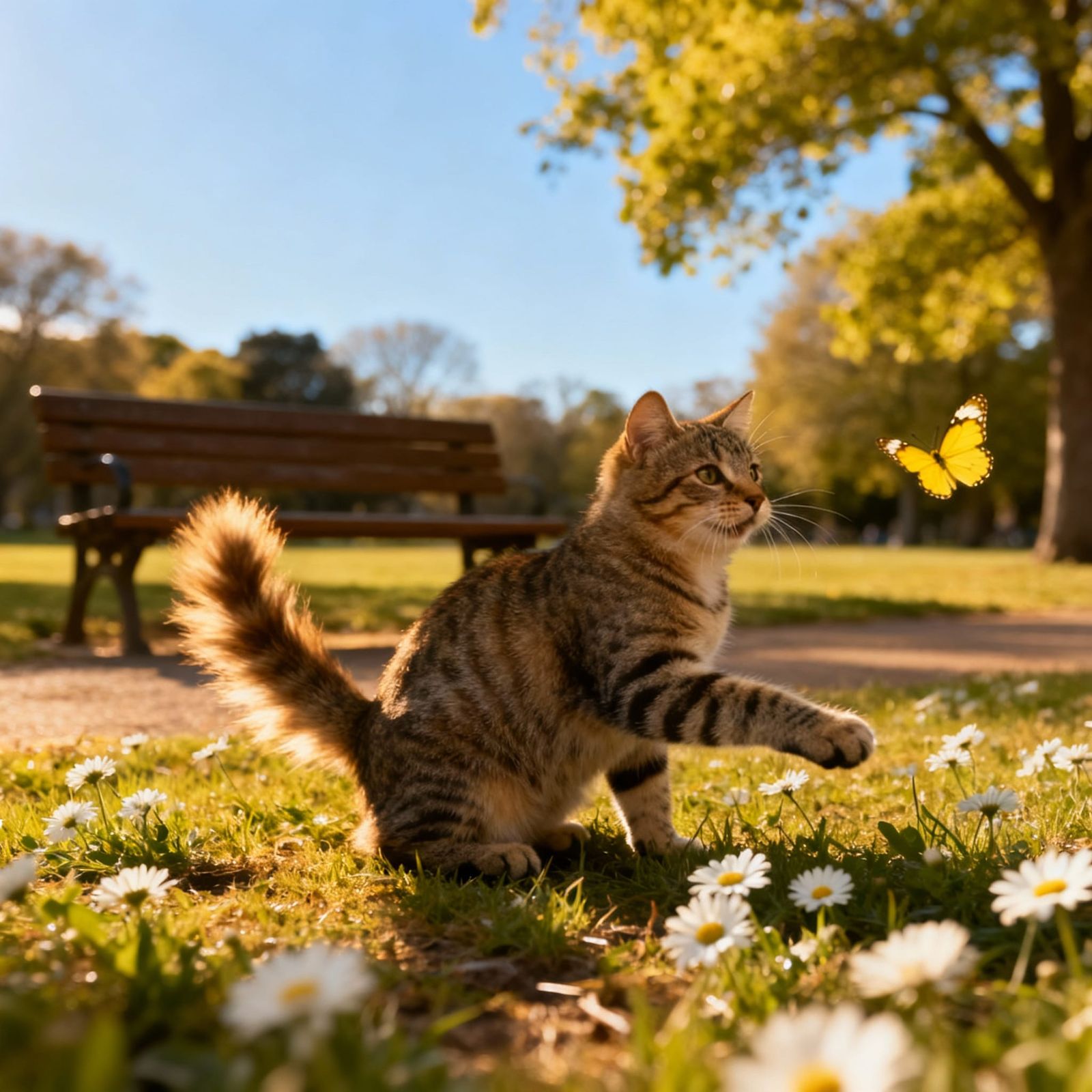 Playful Cat in a Sunny Park