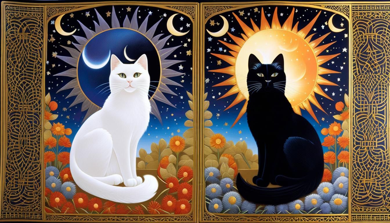Celestial Cats Weaving Time in Mystical Realm