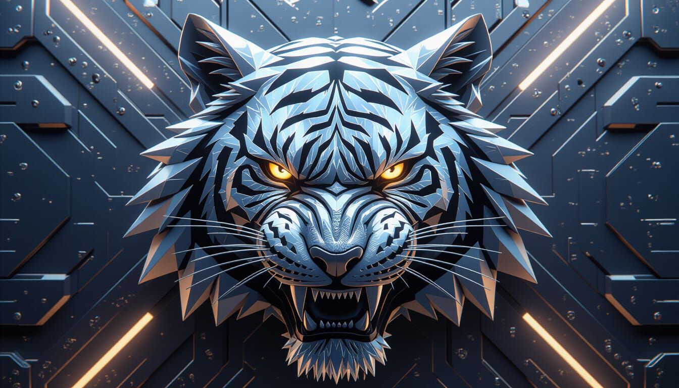 Brushed Silver Mechanical Tiger Face Logo Concept