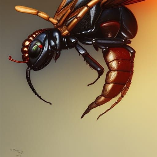 Demonic Wasp Portrait in Hyperdetailed Digital Art