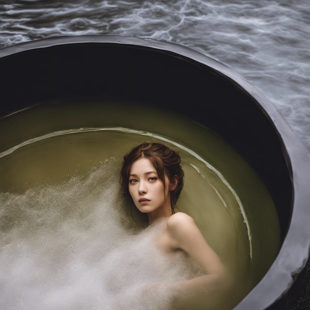 Anime Girl in Hot Tub, Leibovitz-Inspired Portrait