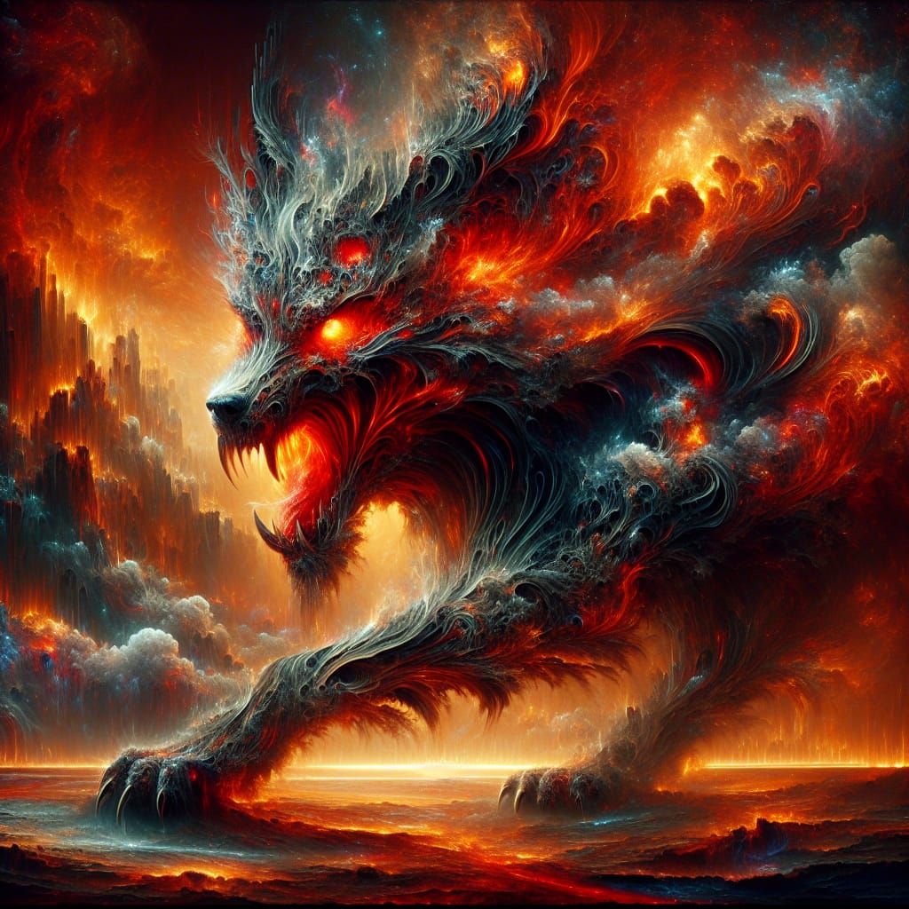 Ferocious Hell Wolf in Digital Matte Painting