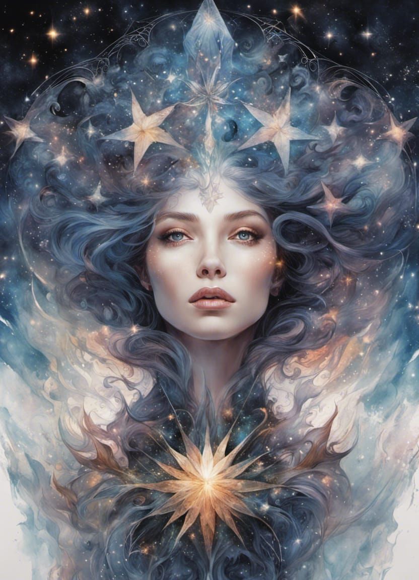 Celestial Woman Portrait with Fractal Elements