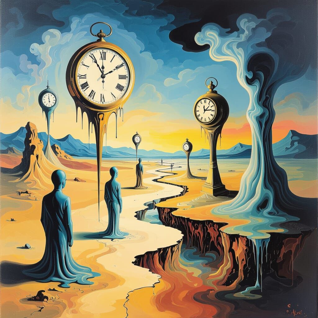 Surreal Melting Landscape with Amorphous Figures