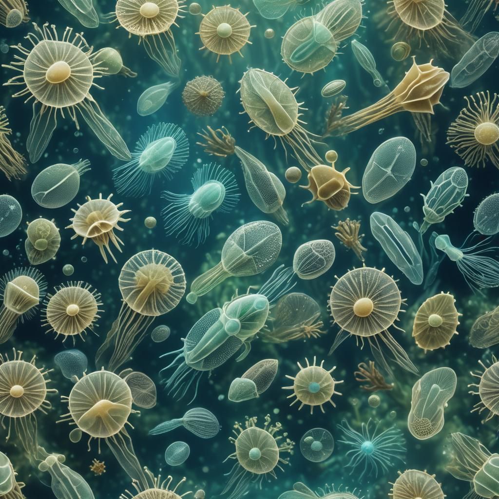 Bioluminescent Diatom Sea Creatures in Dreamlike Style