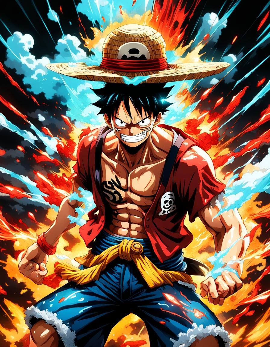 Luffy Gear 5 Portrait with Neon Aura