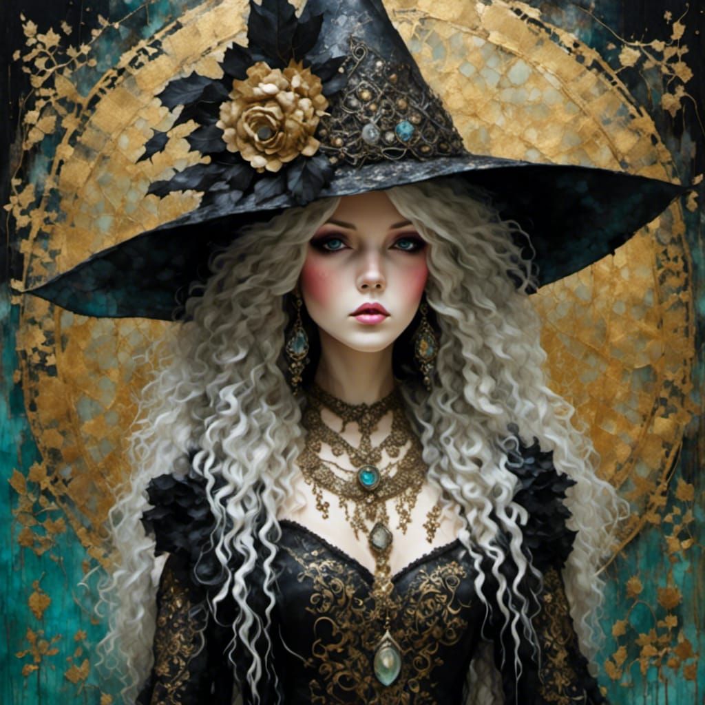 Enchanting Witch with Wolf in Detailed Art