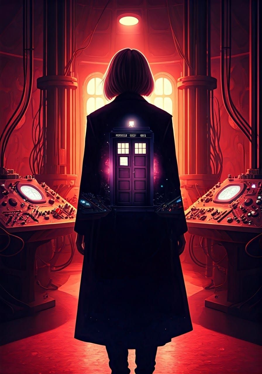 13th Doctor in a Surreal TARDIS Control Room