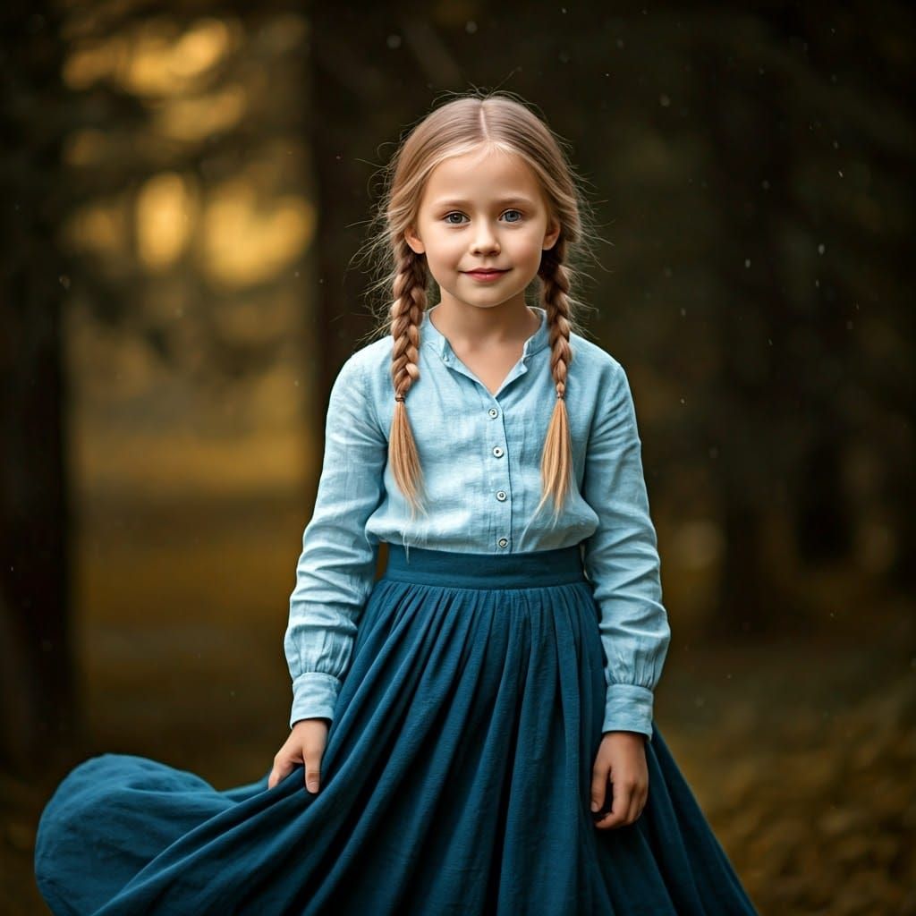 Girl with Braids in Golden Light