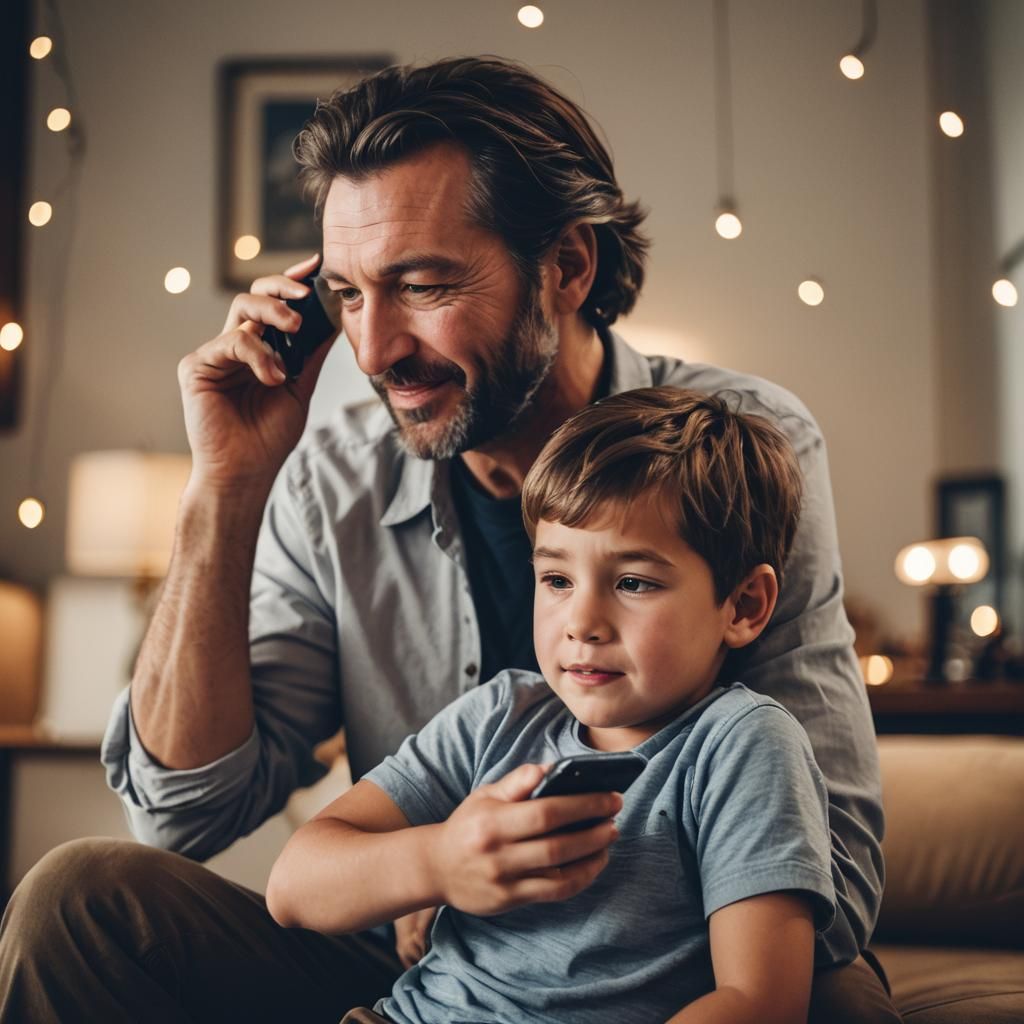 Father and Son on Cell Phones: Professional Photography