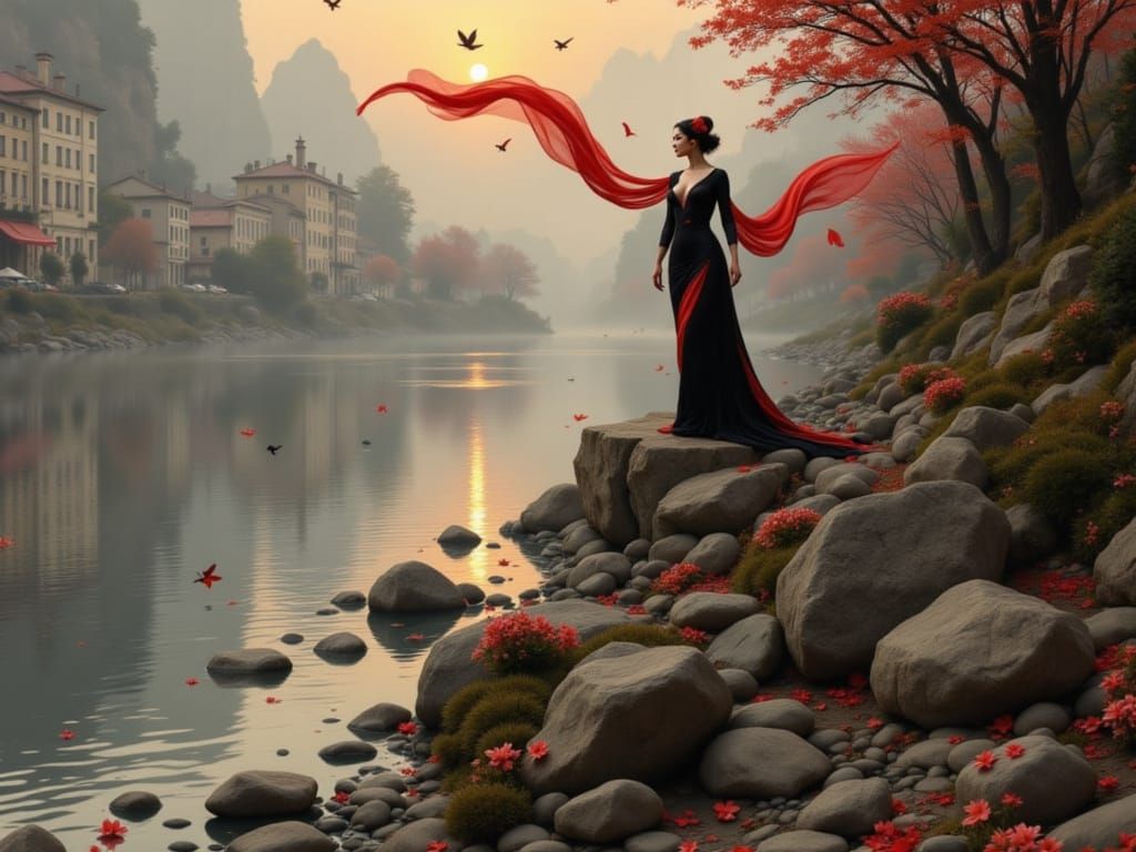 High Fashion Portrait in a Dreamlike Landscape