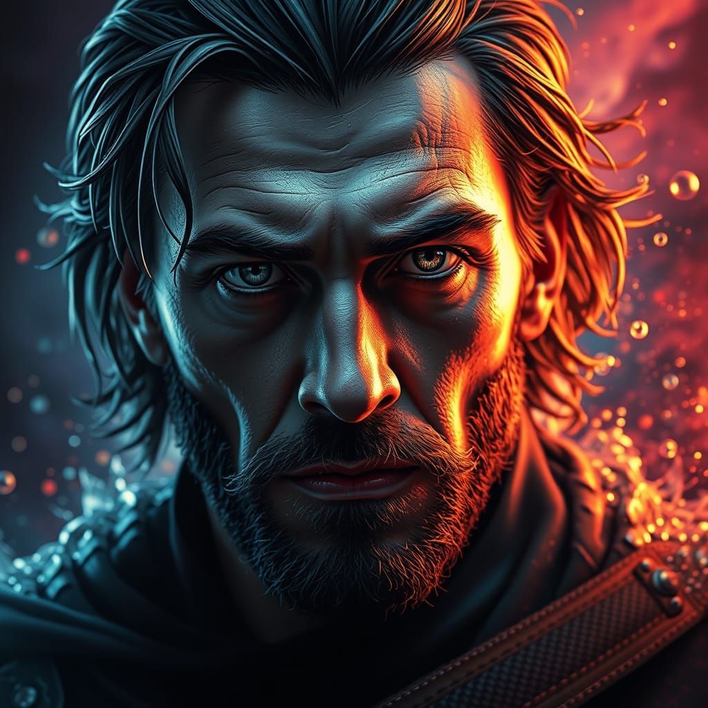 Hyperrealistic Erlik 4K Portrait in Vibrant Splash Art Style