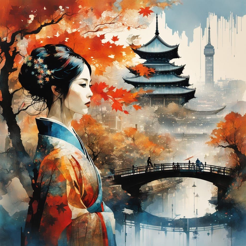 Galaxy Dripping Into Cityscape Double Exposure