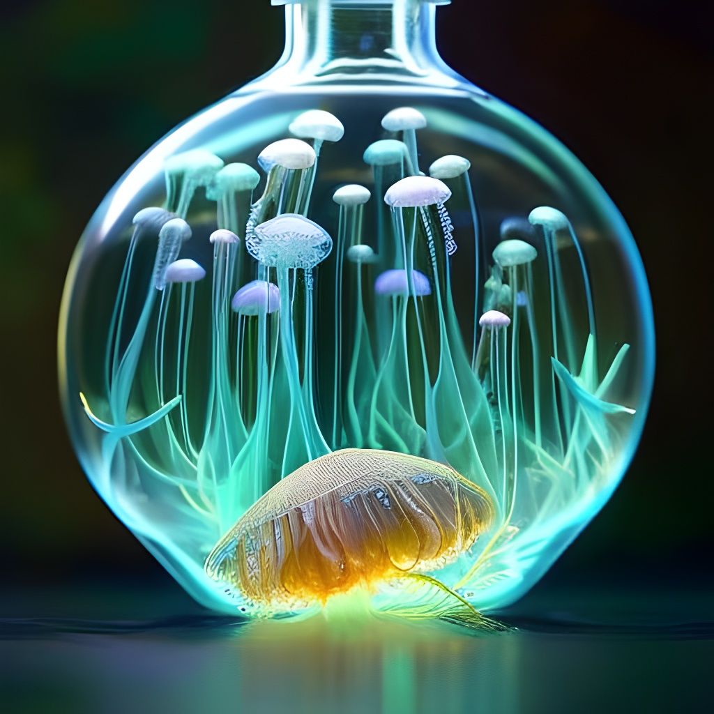 Bioluminescent Jellyfish in a Bottle: Dreamy Digital Art