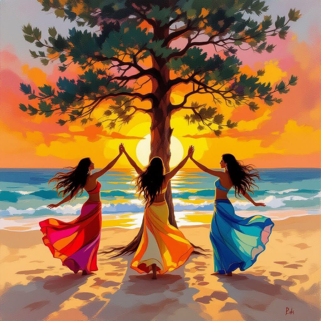 Vibrant Kundalini Dance on Beach at Sunset