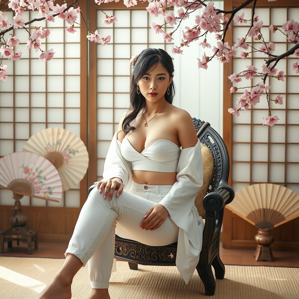 Geisha Beauty in Misty Sakura Setting