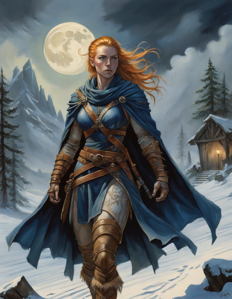 Half-Elf Ranger in Winter Market, DnD Art