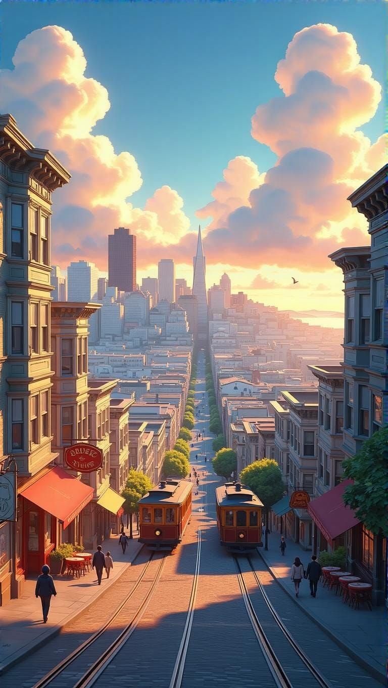 San Francisco Cityscape at Sunrise in Vibrant 3D Anime Style