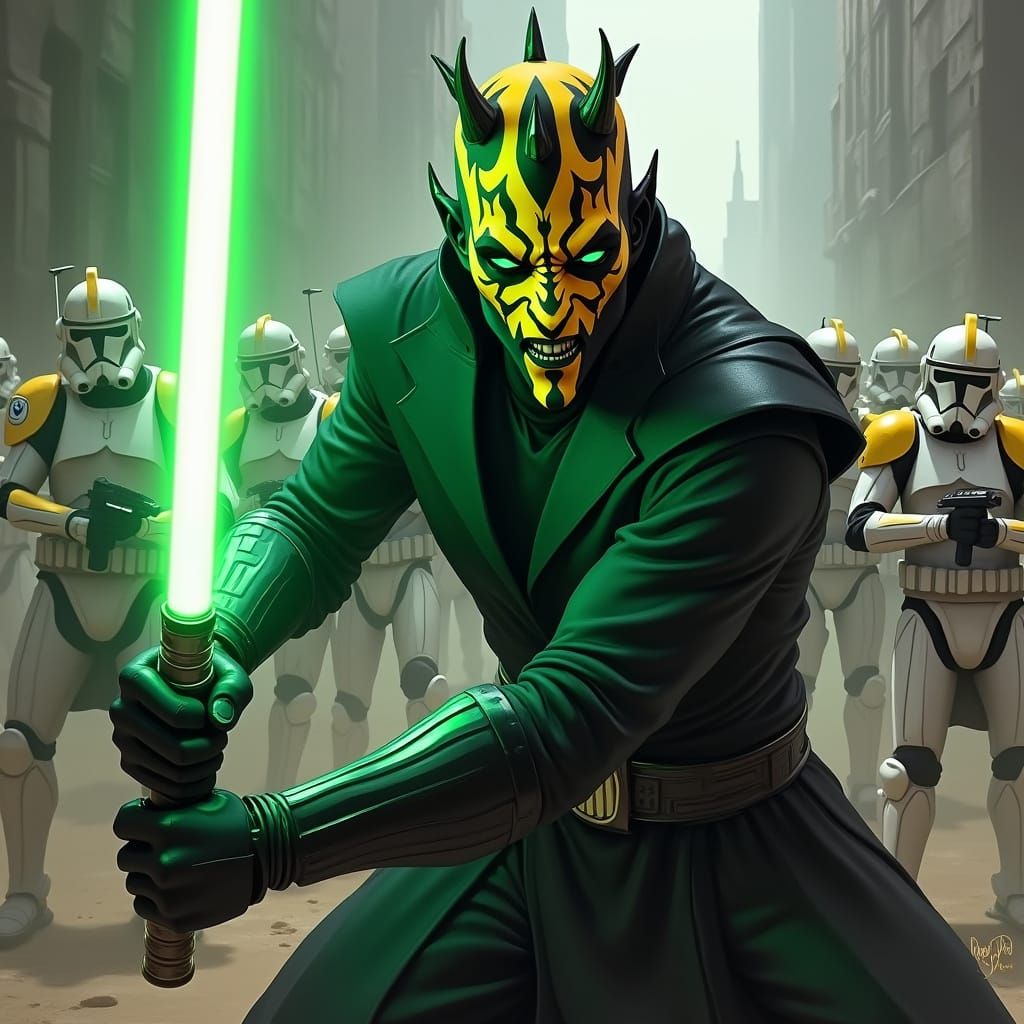 Menacing Sith Lord Battles Clone Troopers