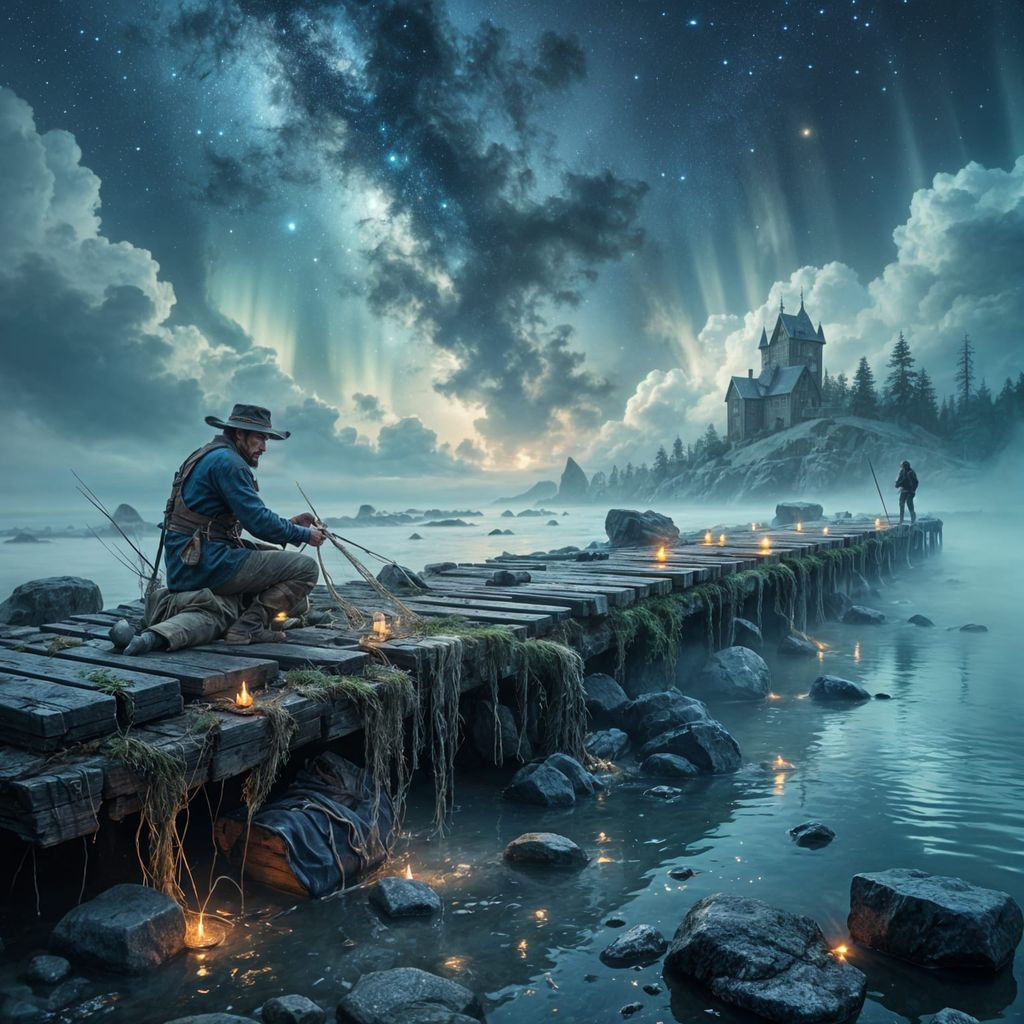 Floating Island Fisherman in Nordic Fantasy Style