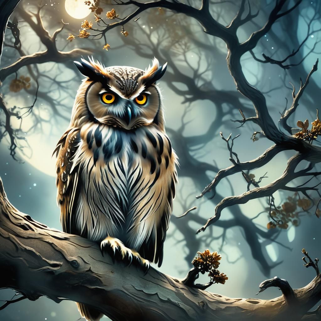 Mystical Owl in Moonlit Forest Concept Art