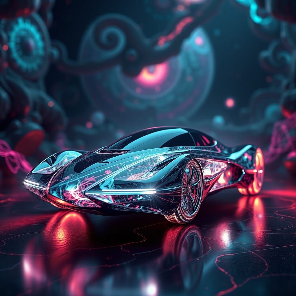 Futuristic Flying Car with Galactic Neon Patterns