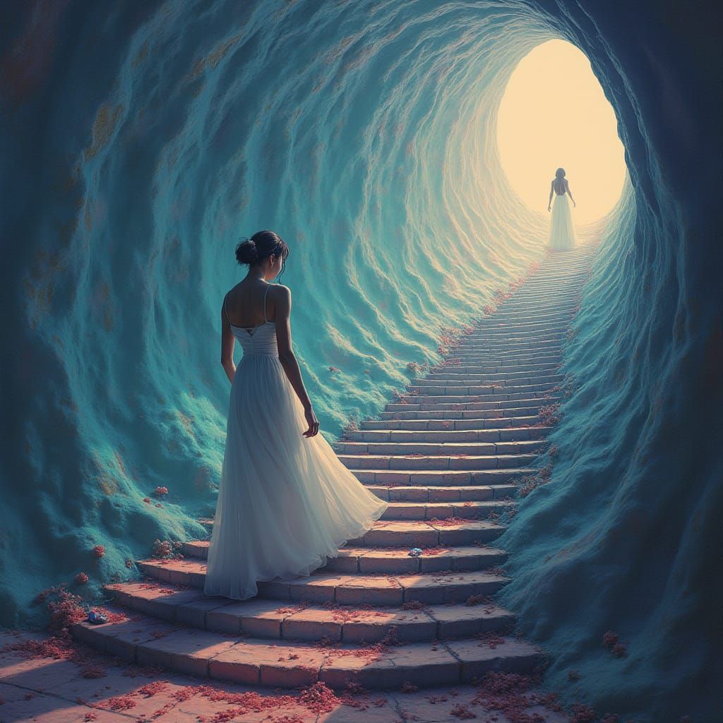 Mystical Stairway Quantum Wave in Psychedelic Style