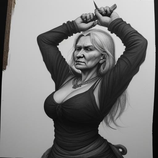 Baba Yaga Charcoal Drawing with Knife