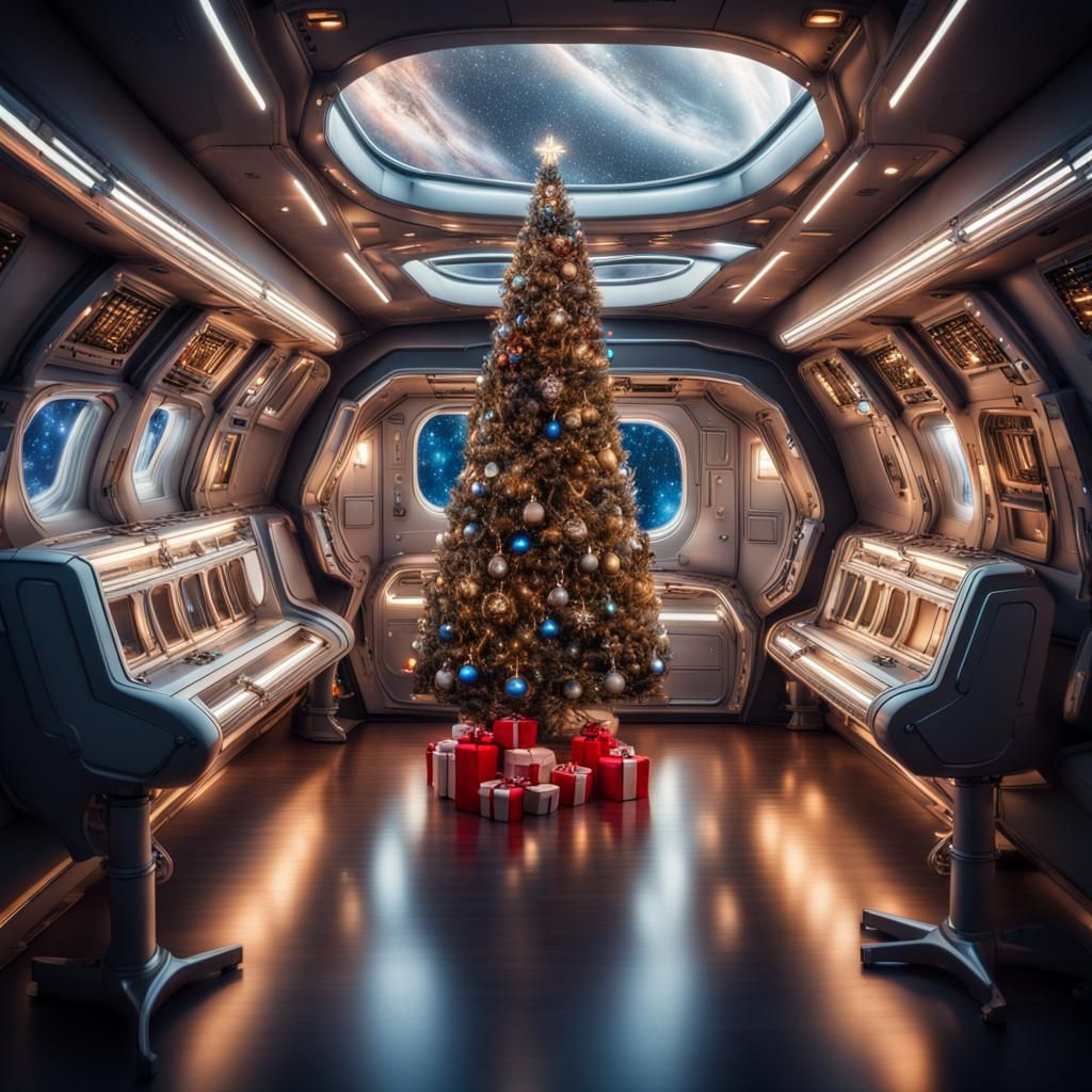 Festive Christmas Decorations Inside Spaceship