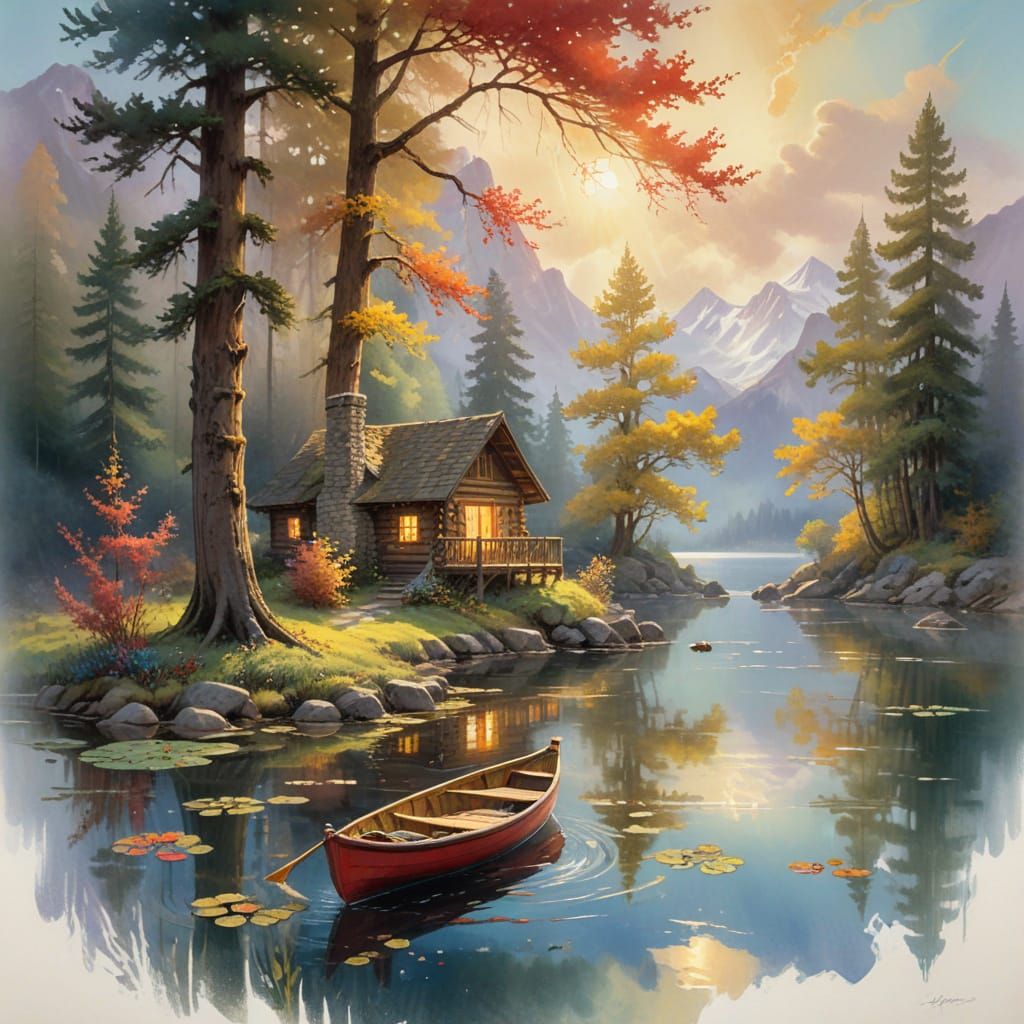 Twilight Cabin Retreat: A Lakeside Moment in Time