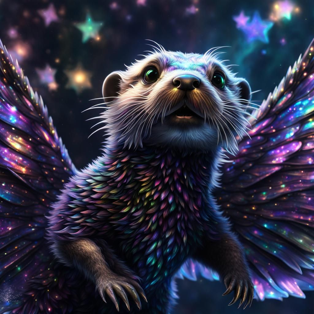 Winged Otter Dragon with Holographic Fur in CGI