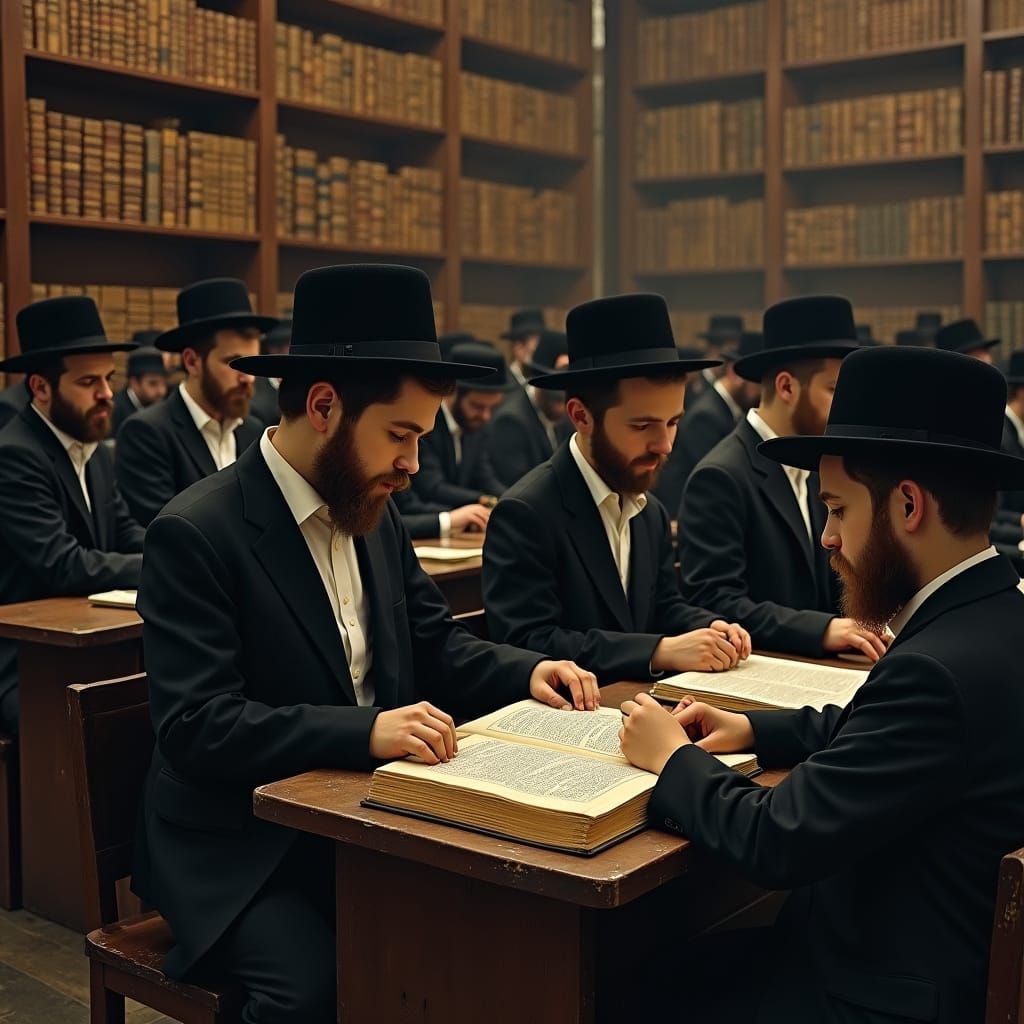 Ultra-Orthodox Boy in Traditional Attire Studies Torah in Be...