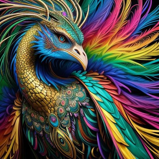 Woman with Rainbow Dragon Body in Abstract Art