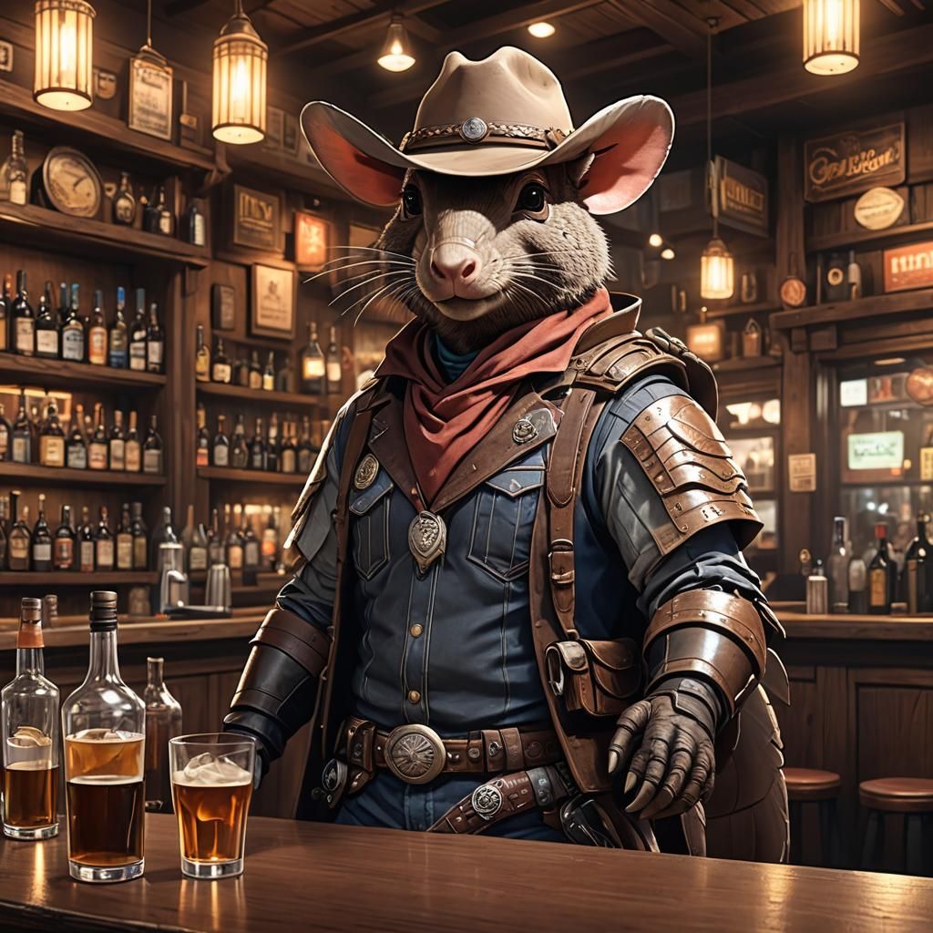 Cowboy Armadillo in Bar: 3D Anime Art