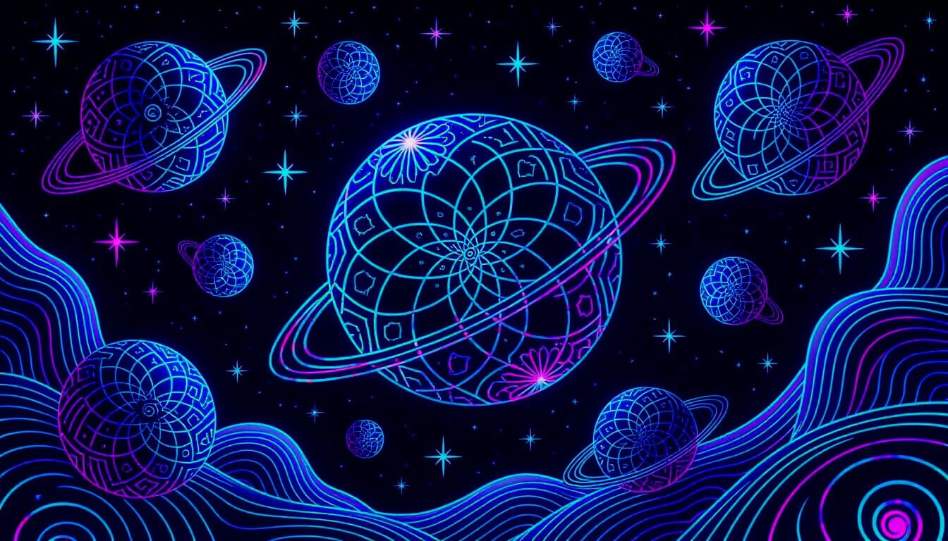 Psychedelic Astral Shimmers Floating in Blacklight