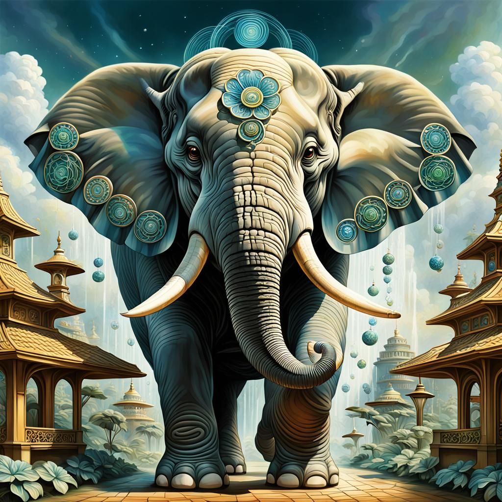Lucky Fibonacci Elephant in Art Nouveau Style