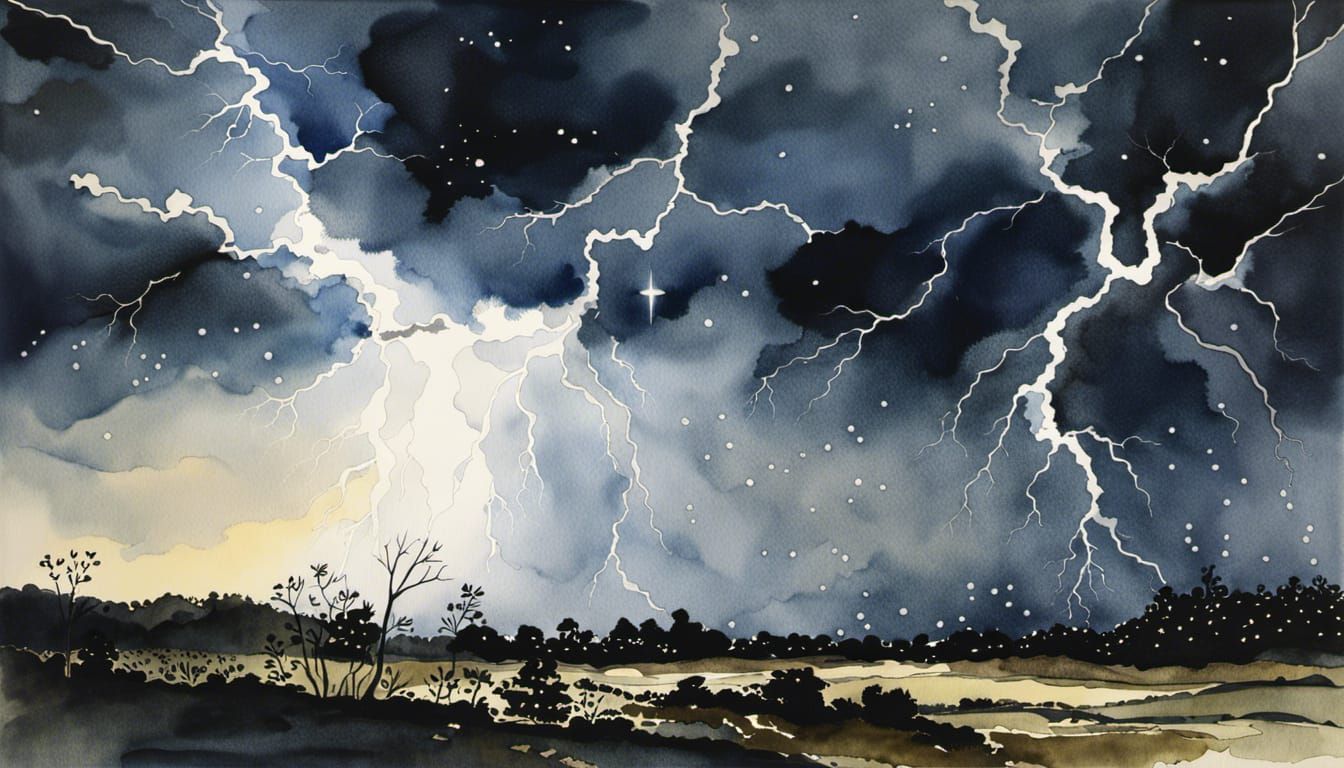 Watercolor and Ink Lightning Storm Painting