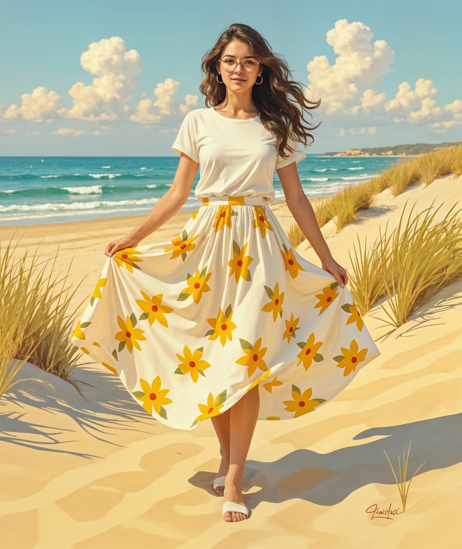 Woman Dancing on Dunes as Impressionist Painting