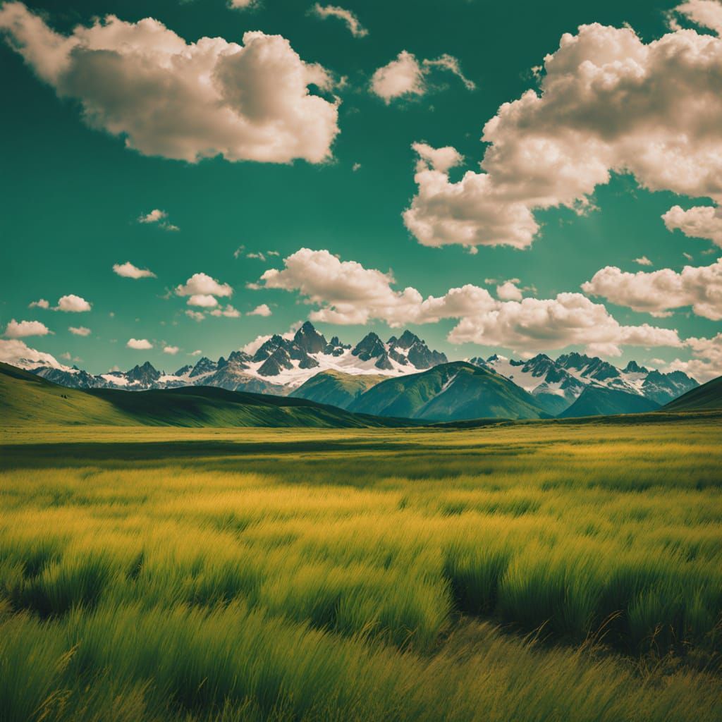 Surreal Summer Landscape in Vibrant Green Hues