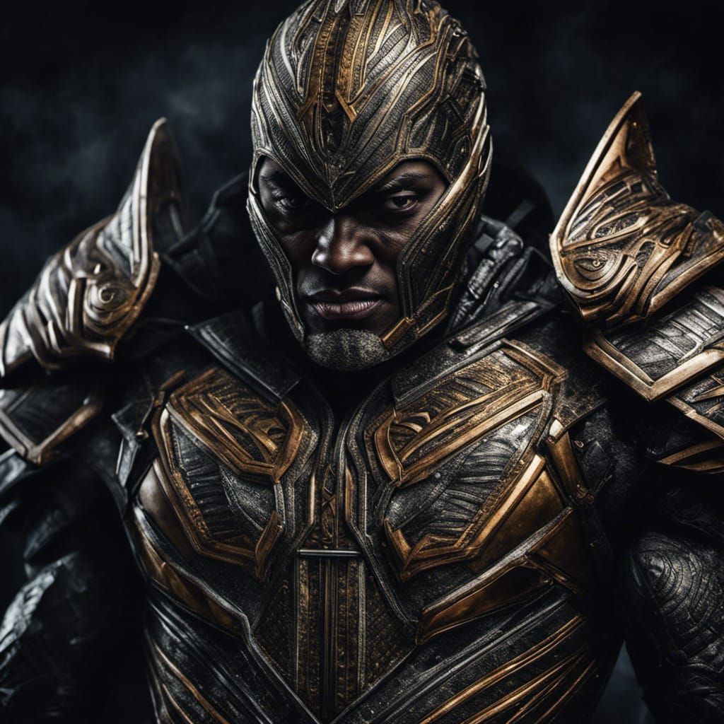 Hyperrealistic African-American Armored Supervillain