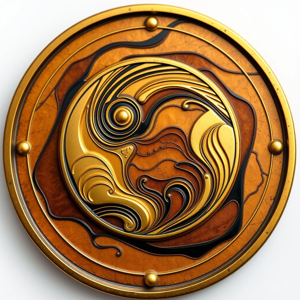 Ornate Gold Medallion with Travel-Inspired Design