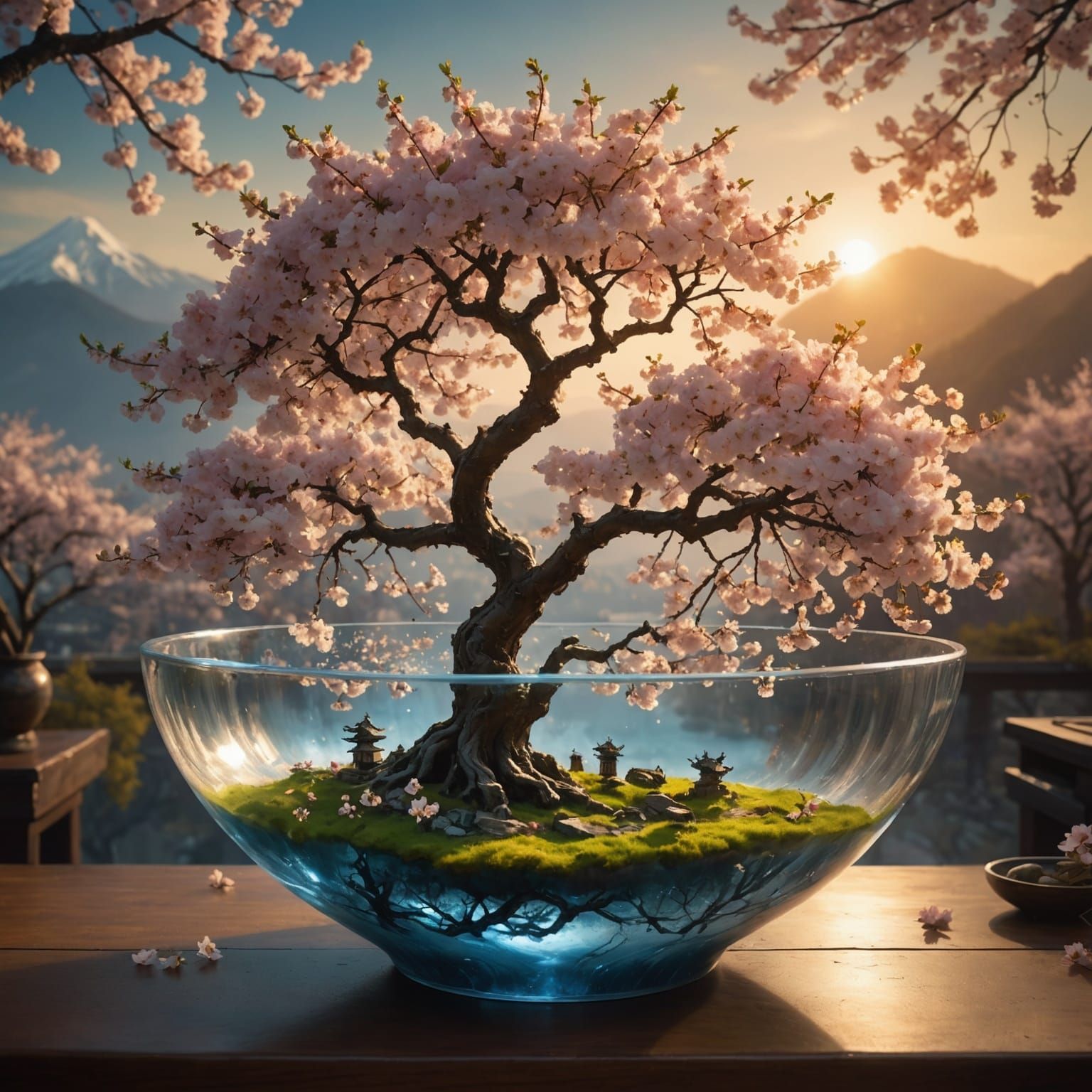 Crystal Bowl Cherry Tree Miniature Garden