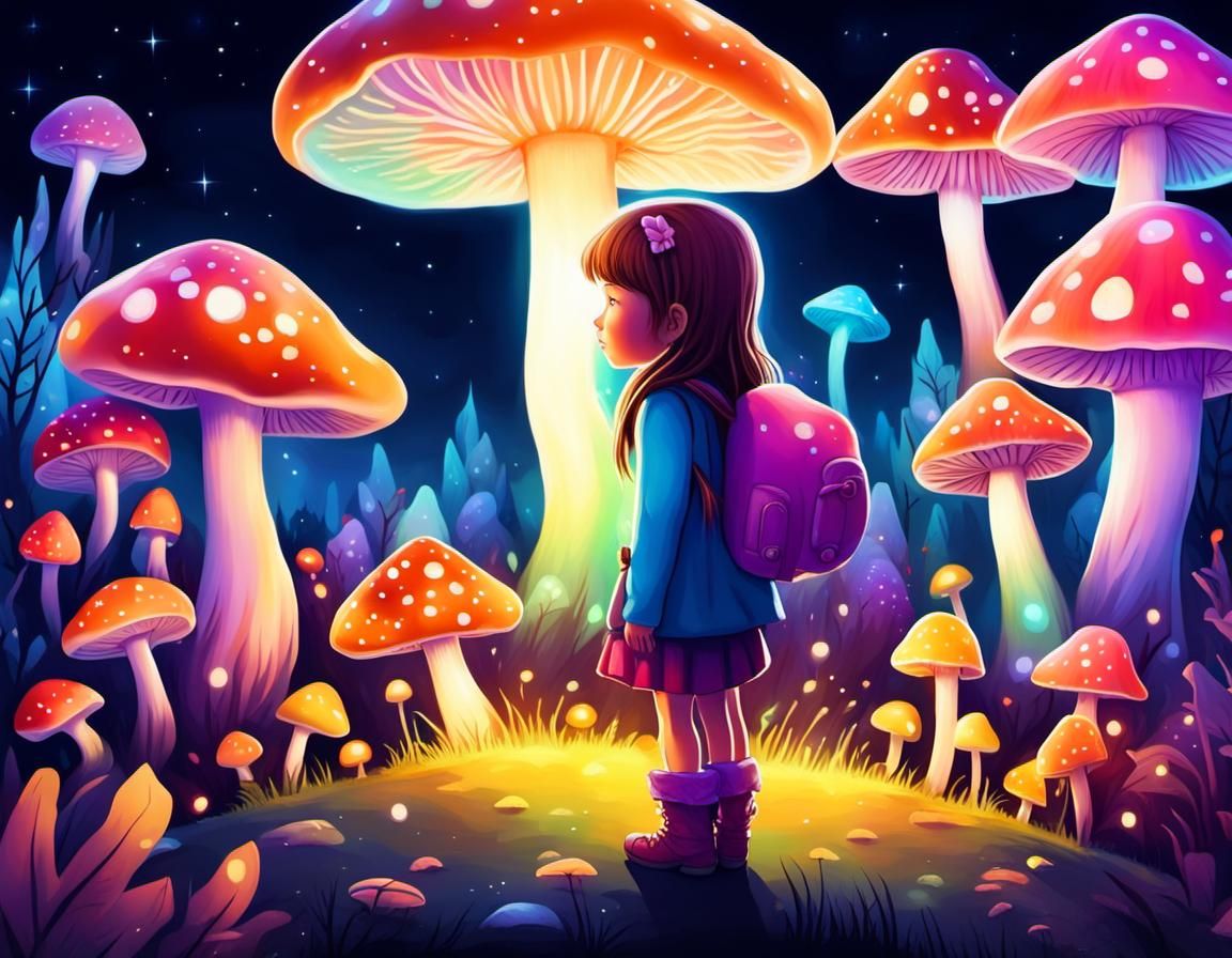Glowing Fairy Mushroom Village Nightscape