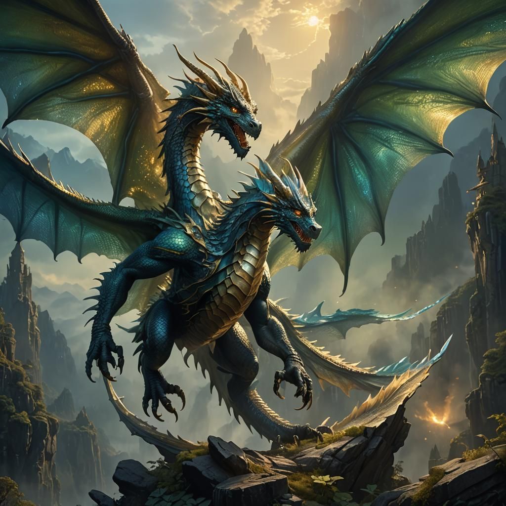 Dragon Wings Shimmering in Misty Light