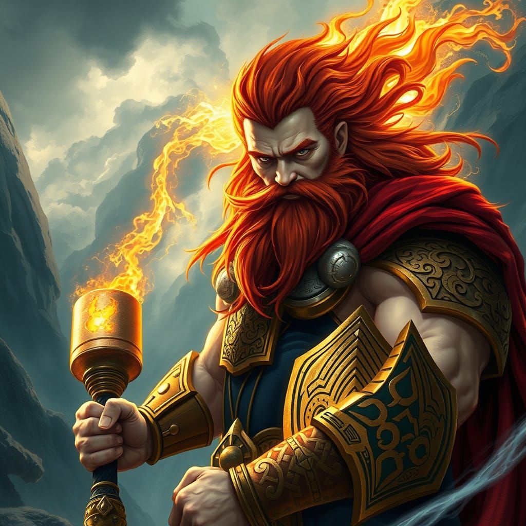 Thor, the Thunder God, in a Dramatic, Stormy Landscape