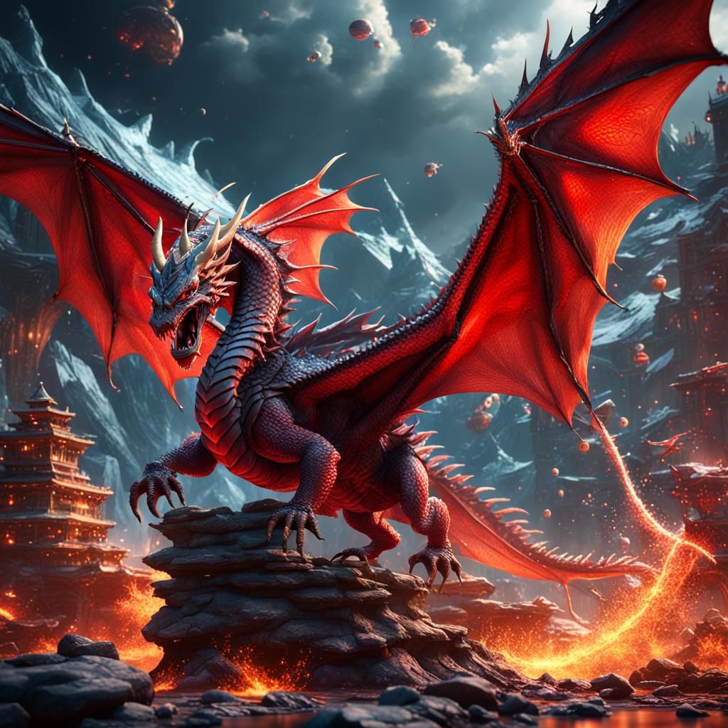 Red Dragon Taking Flight: Fantasy Concept Art