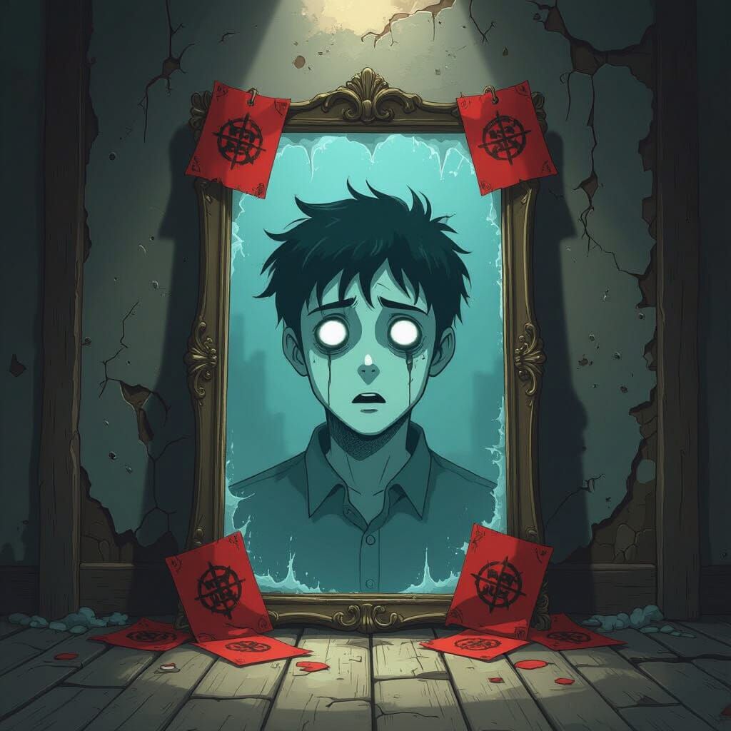 Ghostly Face Trapped in Antique Mirror: Anime Horror
