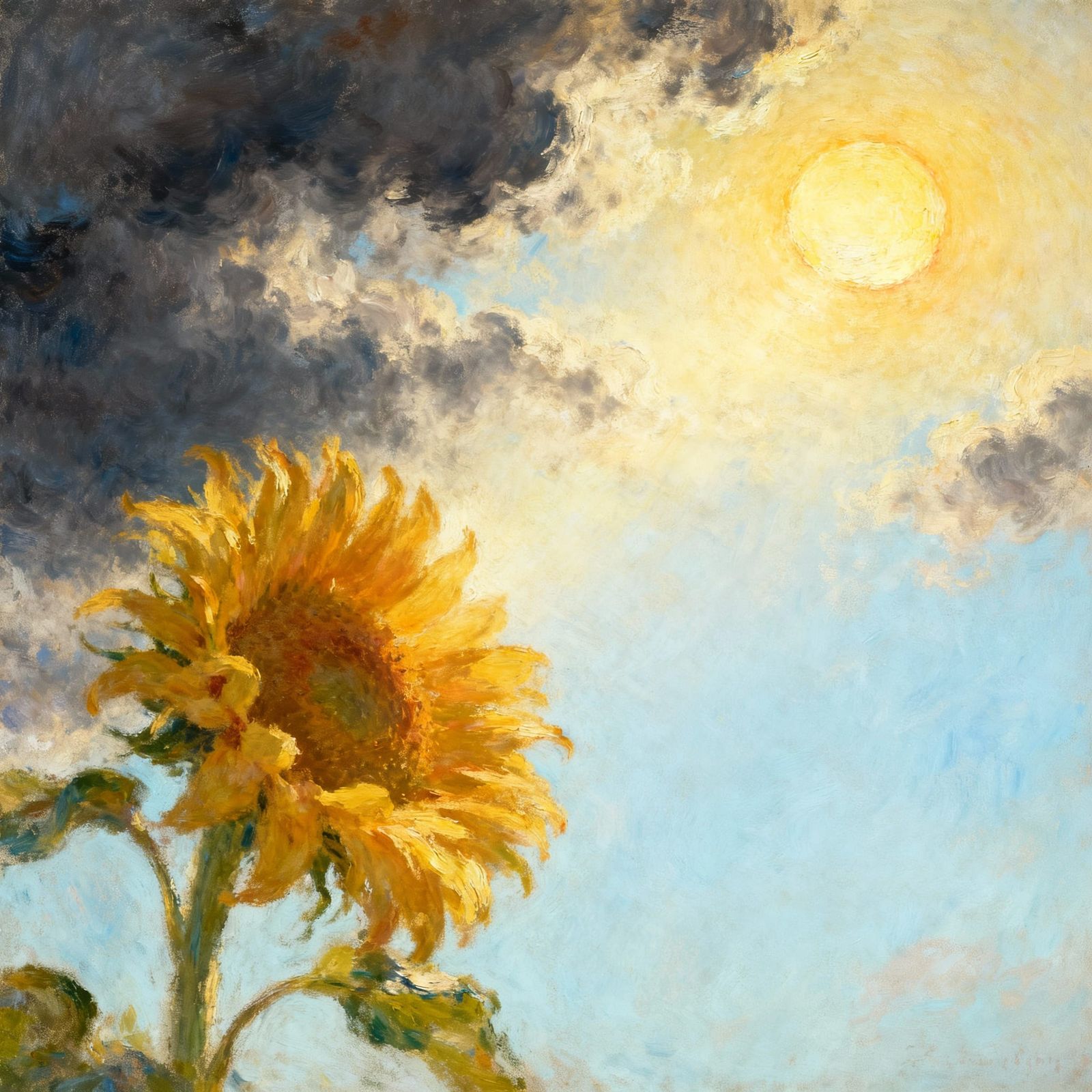 Sunflower Blooms Amidst Changing Skies